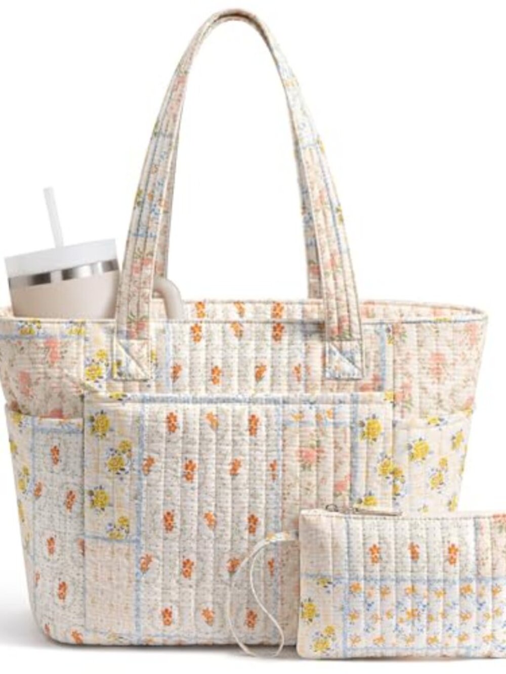 Quilted Cotton Puffer Tote Bag with Laptop Sleeve